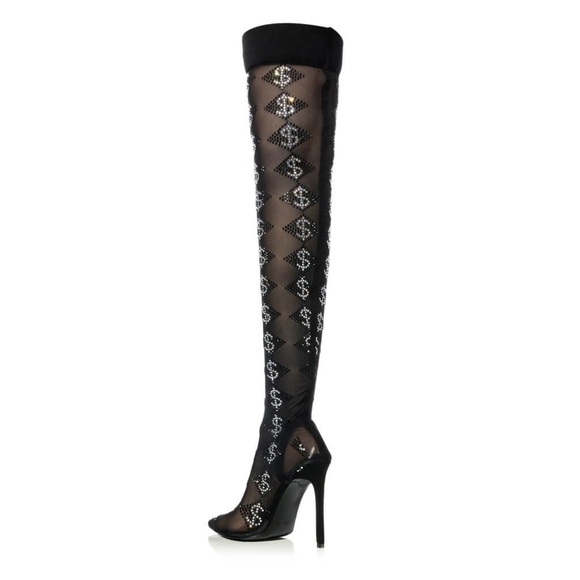 BLING BLING STILETTO BOOT IN BLACK - Picture 4 of 7